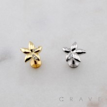 FLORAL FIVE-PETAL CZ FLOWER SPRING THREADLESS (PUSH IN) 316L SURGICAL STEEL LABRET SET